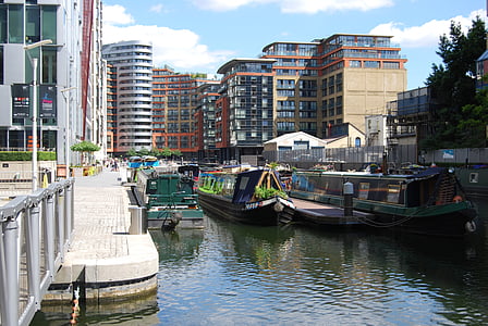 obchodné mesto, Londýn, Canal, loďou, Barge, vody, Urban