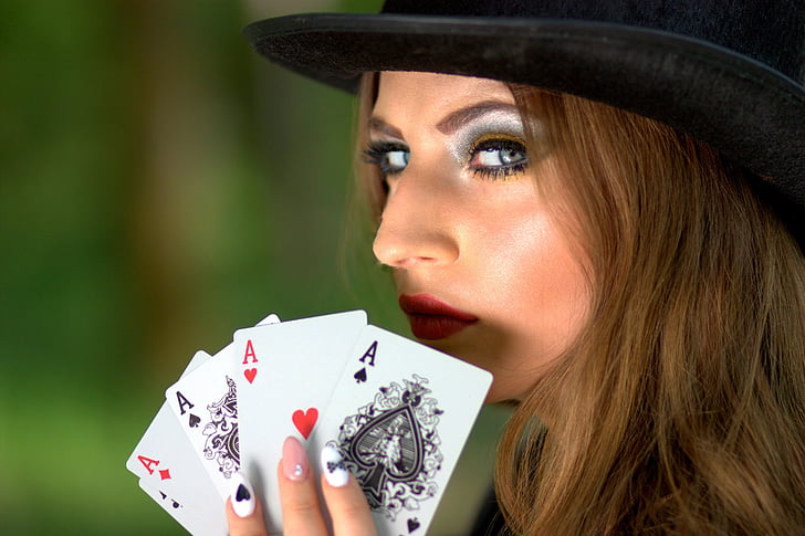 girl, topper, playing cards, luck, poker, ace
