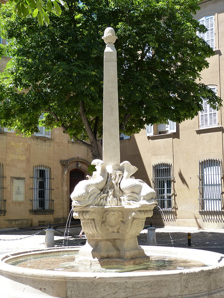 fountain, dolphin, dolphin mediterranean, provence, south of france, france, aix