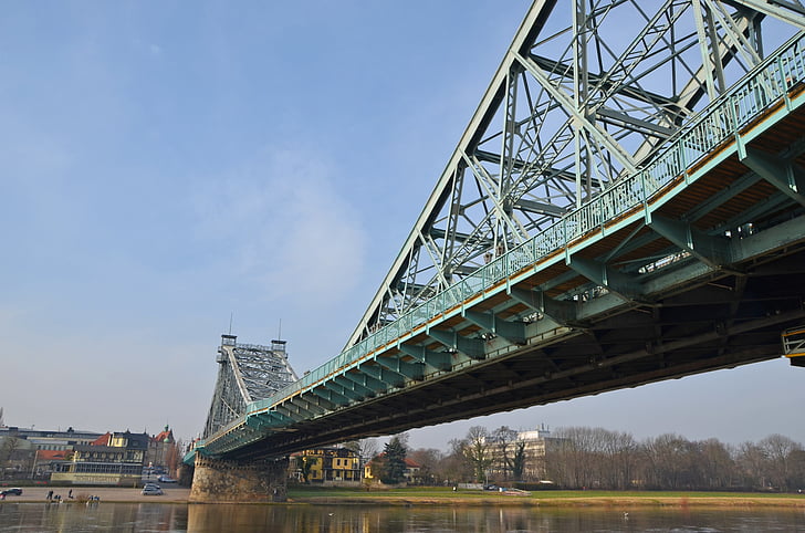 Dresden, bertanya-tanya biru, jembatan baja, Elbe, arsitektur, Sungai, Jembatan
