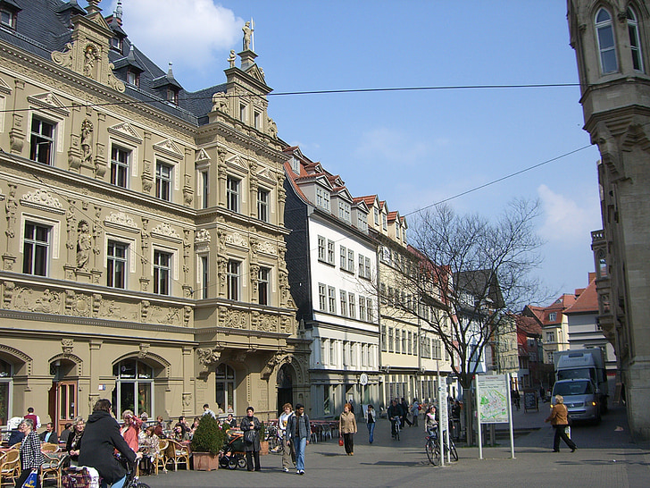 Erfurt, belváros, épület, homlokzat, építészet, történelmileg, Európa