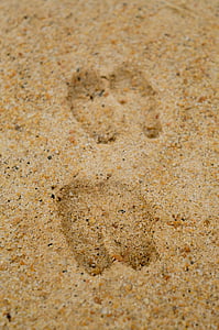 footmarks, fotavtrykk, fotspor, sand, stranden, sjøen, natur
