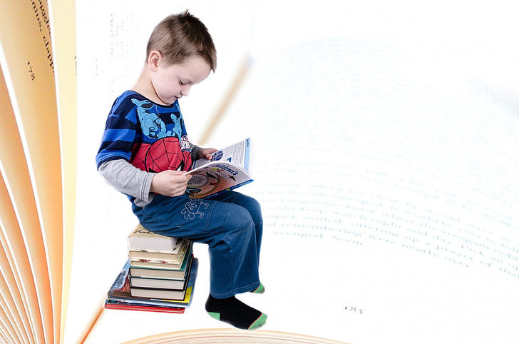 nen, llibre, noi, l'estudi, aïllats, educatius, saviesa