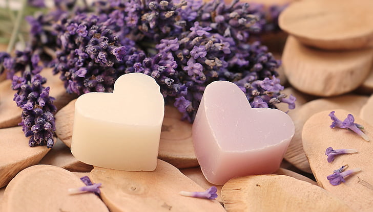 lavender, heart, wood, soap heart, greeting card, love, romantic