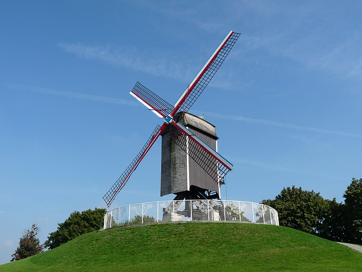 vindmølle, Mill, Brugge, Belgien