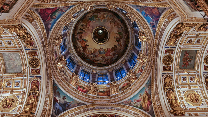 saint petersbourg, cathedral, saint isaac, orthodox, dome, architecture, fresco