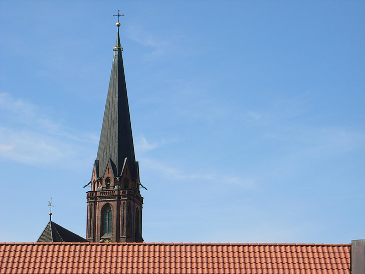 lüneburg, roofs, church, building, spire, nicolai church, sun