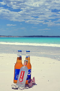 Beach, pivo, piesok, Letná dovolenka, Slnečné okuliare, more, fľaša