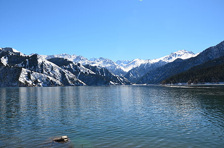 新疆, 天山, 天池, 湖, 山, 自然, 水