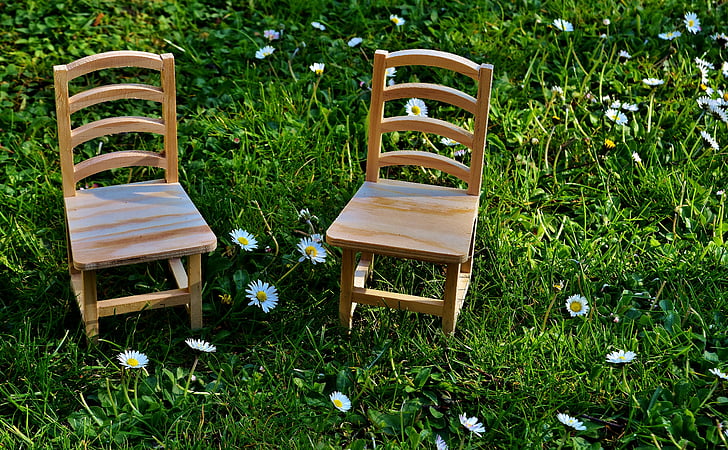 cadeiras, Prado, madeira, assento, verde, natureza, descanso