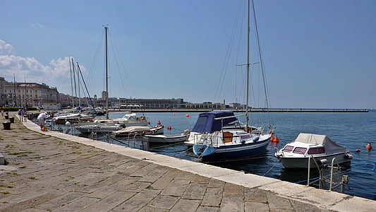 Trieste, Puerto, vela, barco, Bahía, Costa, Italia