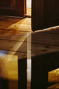 dřevo, dveře, reflexe, dům, textura, světlo, zeď
