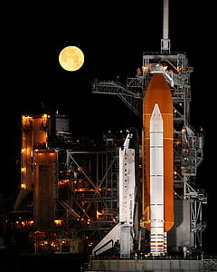 transbordador espacial, descobriment, nit, Lluna plena, trasllat a, espai, pre-vol