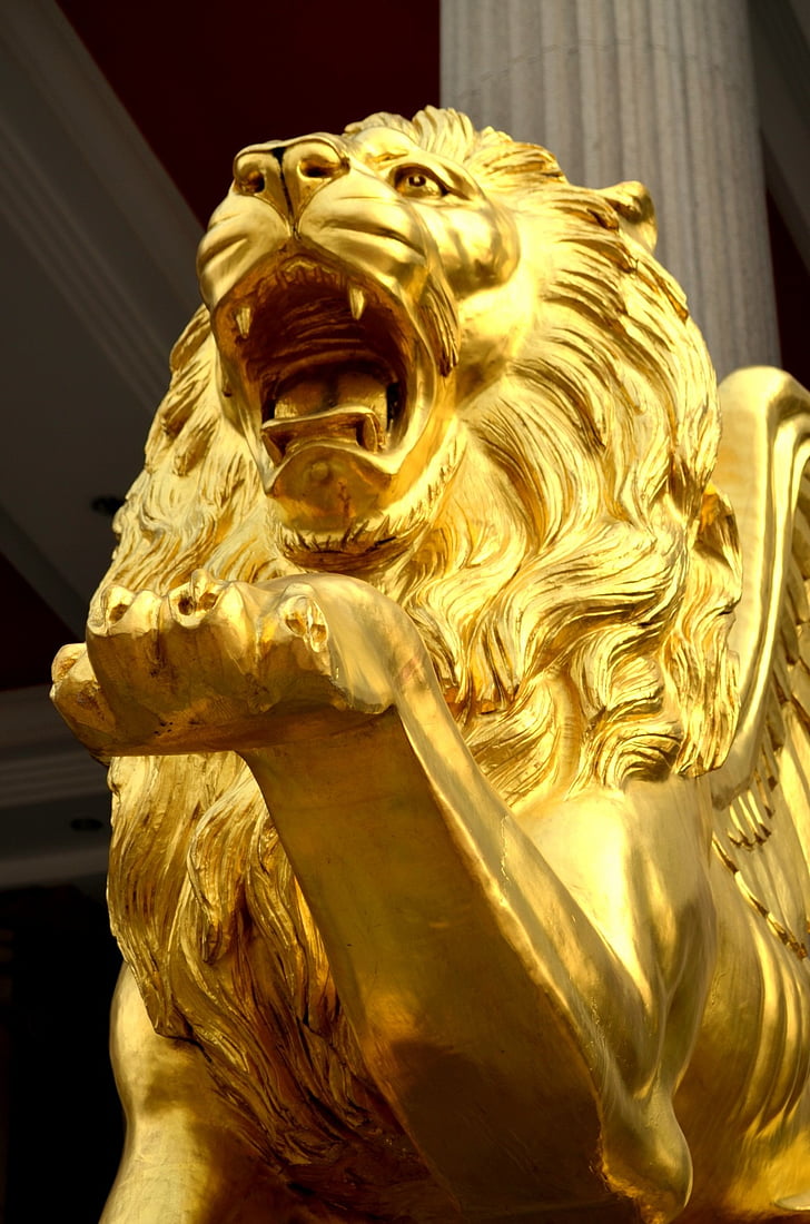 dyr, Golden lion, løve, guld, statue, kunst, skulptur