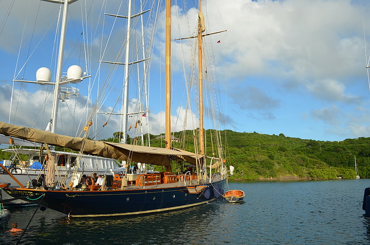 Antigua, ön, båtliv, vatten, fartyg, segel, havet
