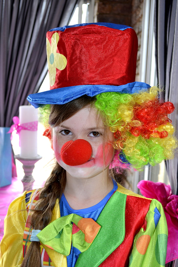 Clown, divertente, partito, bambino, costume, ragazza, Kid