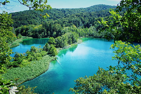 Jezioro, Raj, Chorwacja, Plitvice, wody, krajobraz, niebieski