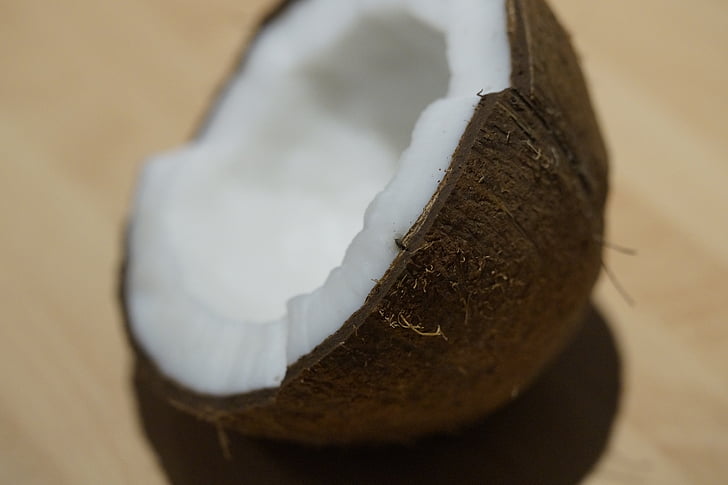 coconut, half, coconut half, pulp, white, delicious, open