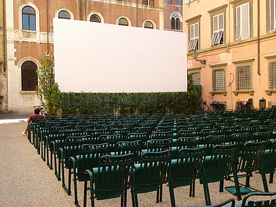 cinema, film, white cloth, chairs, projection, show, filming
