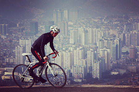 Jāšana, pilsēta, velosipēds, pilsētas ainava, sporta