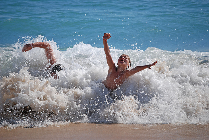 beach, wave, children, holiday, swim, summer, sea