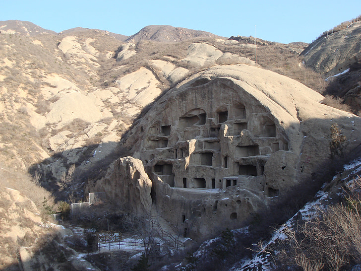 China, Höhle, Geschichte, Cave house, Berge, Klippe, Ruine