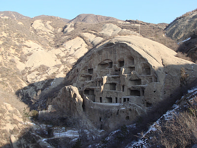 Chine, Cave, histoire, Cave maison, montagnes, falaise, les ruines