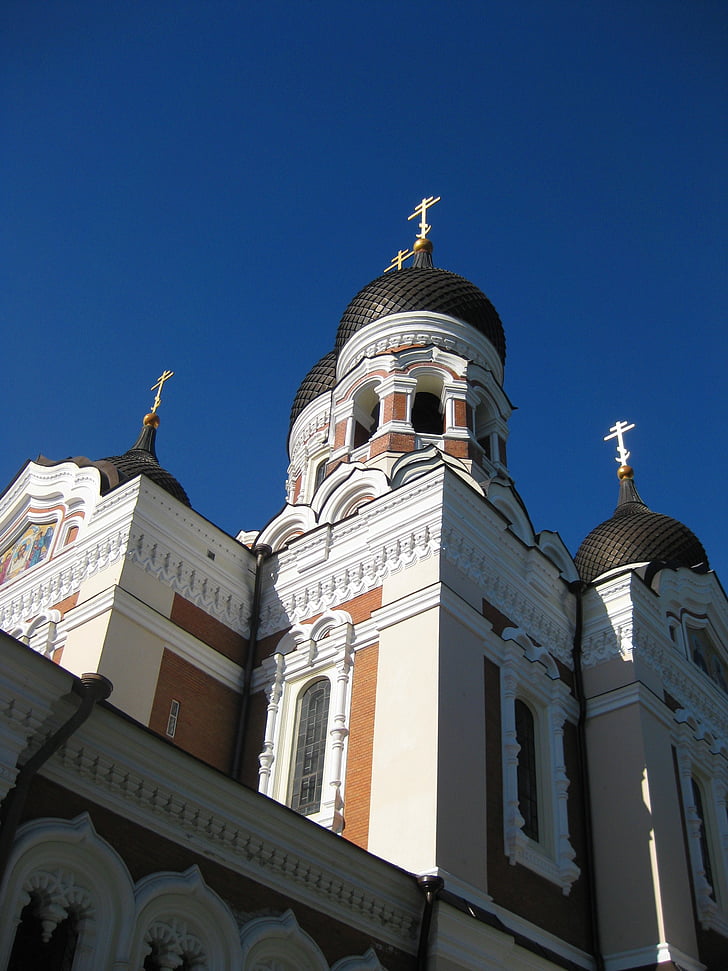 Tallinn, Katedrála Alexandra Něvského, ortodoxní, pravoslavná církev, Estonsko, kostelní věže, obloha