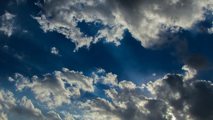 clouds, sky, blue, blue sky clouds, sunlight, sunbeam, nature