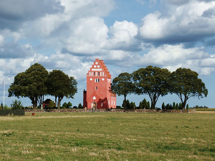 Dánsko, kostol, Steeple, Architektúra, červená, kresťanstvo, budova