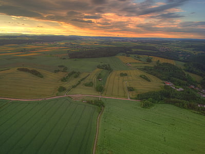 vöhl, Basdorf, pôr do sol, norte do hesse, paisagem, Vista aérea, agricultura