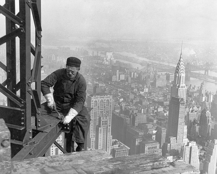 felhőkarcoló, munkavállalók, építőipari munkások, New York-i, NY, NYC, New york city