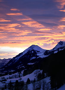 sunset, mountains, afterglow, evening sky, abendstimmung, bernese oberland, sun