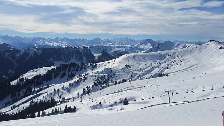 montañas, Alpine, Austria, Tirol, nieve, ascensor, Telesquí