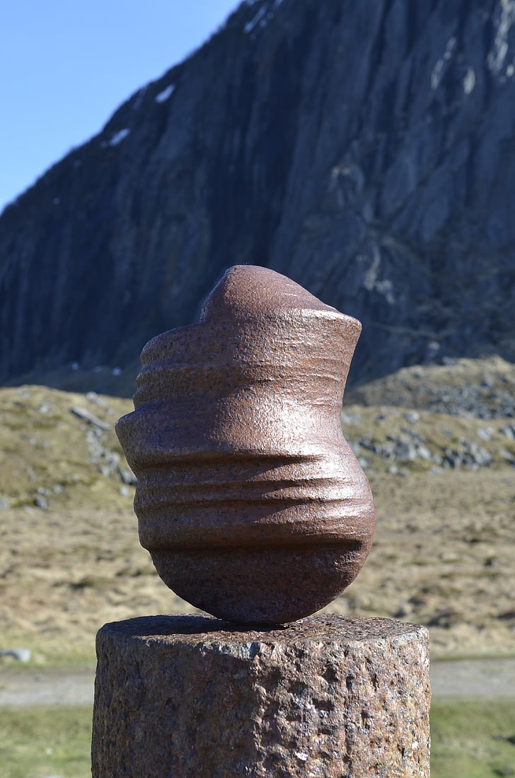 hodet, bởi marcus raetz, đầu, hình ảnh, Na Uy, bờ biển, tác phẩm điêu khắc
