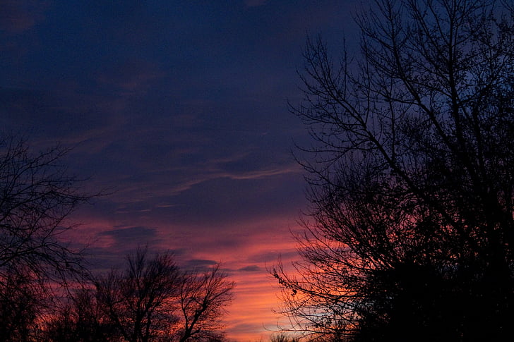 Захід сонця, кольори, Діамант, дерева, небо, хмари, Оклахома