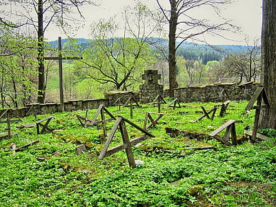 pokopališče, staro pokopališče, vojaškem pokopališču, prve svetovne vojne, križ, Beskid niski, Poljska