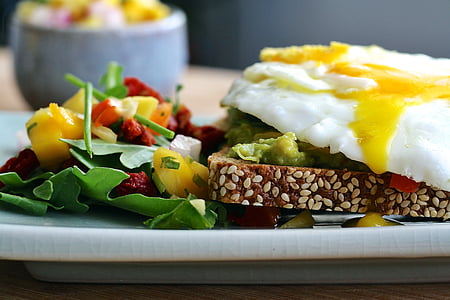 eieren, gebakken, zonnige kant naar boven, sandwich, Open geconfronteerd, salade, lunch
