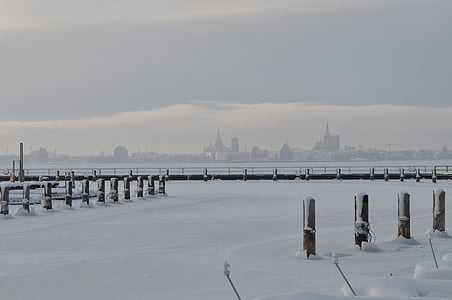 Rügen, Bodden, congelados, Fondo de Stralsund