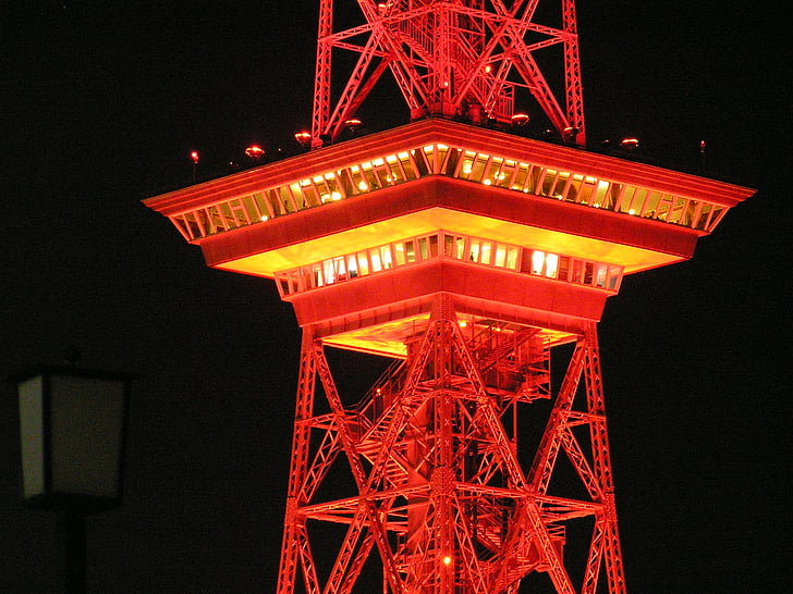 Torre de rádio, Berlim, à noite, vermelho, iluminado, iluminação