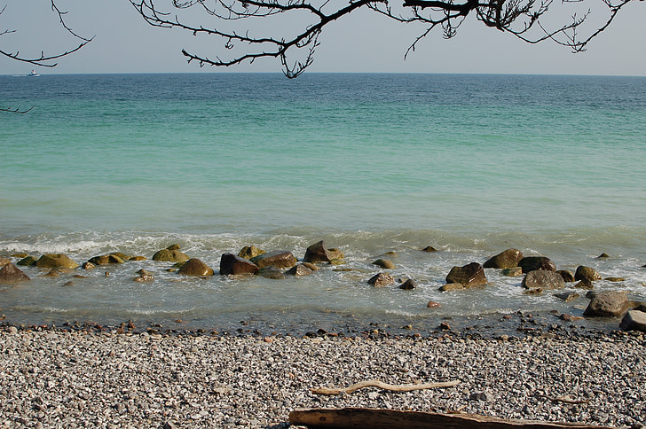 море, камені, пляж, Галька, океан, горизонт, відділення
