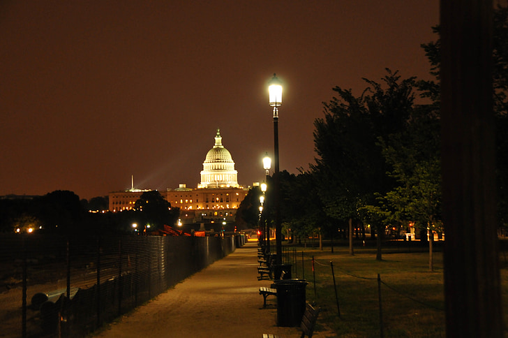 Капитолий, Вашингтон, постоянного тока, Памятник, DC в ночное время, Архитектура, Скайлайн