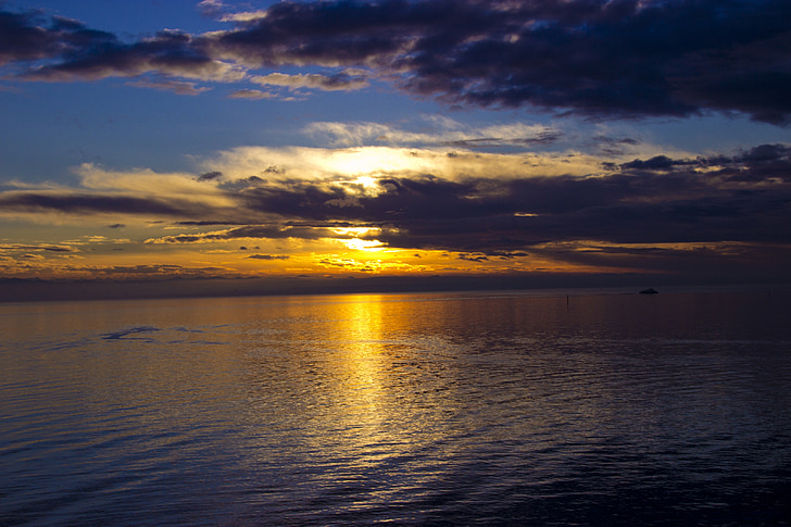 Ocean, morje, sončni zahod, oblaki, večer nebo, krajine, obzorje