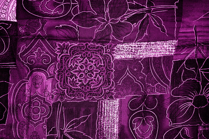background, patchwork, flowers, magenta, purple, fabric, surface