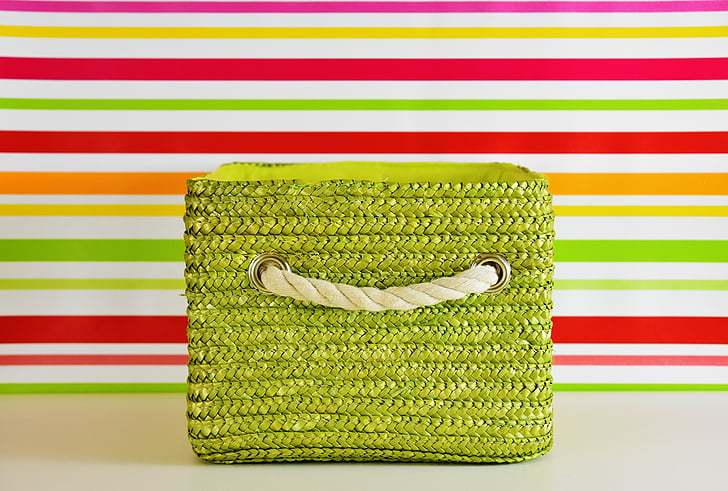 basket, green, colorful, storage, decoration, striped, green color