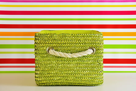 购物篮, 绿色, 多彩, 存储, 装饰, 条纹, 绿色的颜色