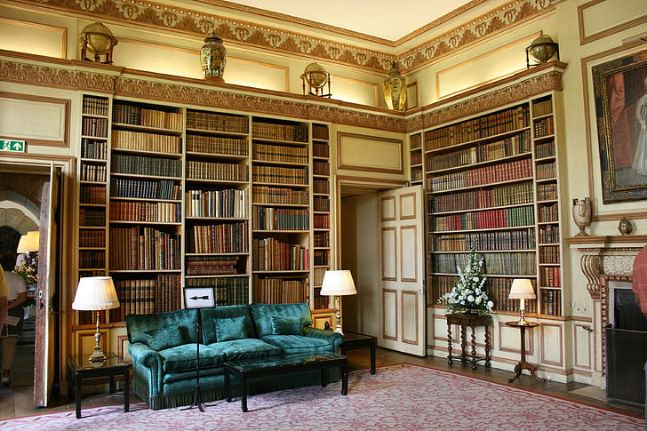 bibliotheek, boeken, Leeds Kasteel, binnenshuis, het platform, binnenlandse kamer, luxe