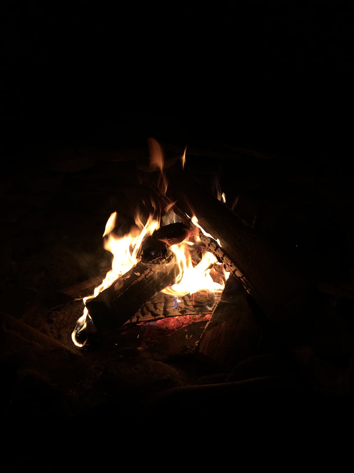campfire, fire, evening, burn, bonfire, flame, hot
