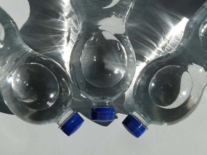 garrafas, garrafa de plástico, garrafa, água mineral, água, transparente, tampa