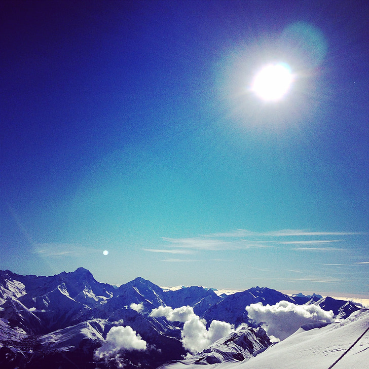 Mountain, Sky, slnko, sneh, modrá